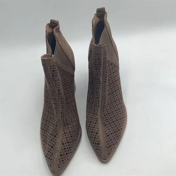 Marc Fisher LTD Booties Womens 9.5M Brown‎ Perforated Pointed Toe Block - Picture 6 of 10